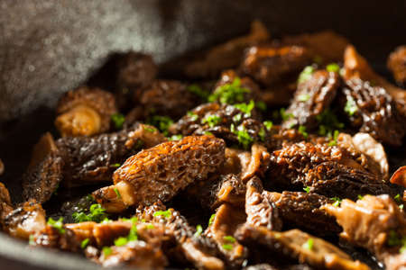 Organic Sauteed Morel Mushrooms REady to Eatの写真素材