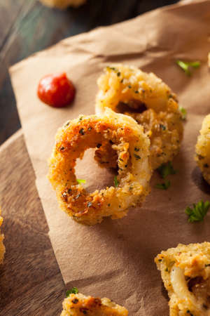 Homemade Breaded Fried Calamari with Marinara Sauceの写真素材