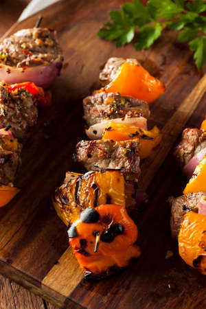 Homemade Grilled Steak and Veggie Shish Kebabs on a Skewerの写真素材