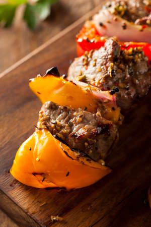 Homemade Grilled Steak and Veggie Shish Kebabs on a Skewerの写真素材