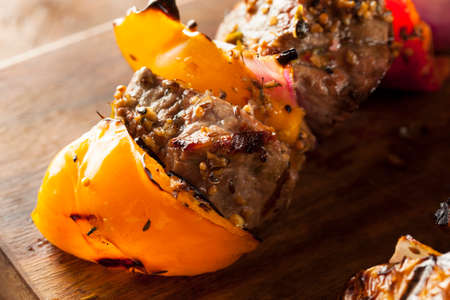 Homemade Grilled Steak and Veggie Shish Kebabs on a Skewerの写真素材