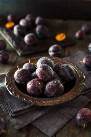 Organic Ripe Purple Prune Plums Ready to Eatの写真素材