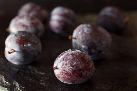 Organic Ripe Purple Prune Plums Ready to Eatの写真素材