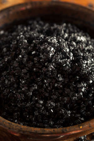 Black Hawaiin Lava Sea Salt in a Bowlの写真素材