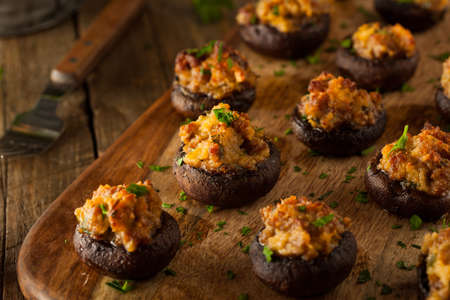 Homemade Sausage Stuffed Mushrooms with Cheese and Parsleyの写真素材