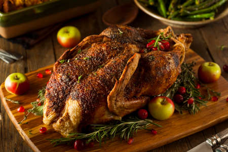 Homemade Roasted Duck with Herbs for the Holidaysの写真素材