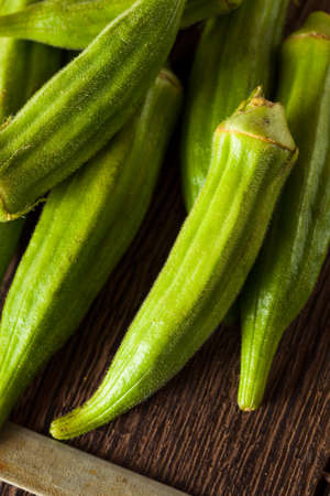 Fresh Green Organic Okra Ready to Useの写真素材