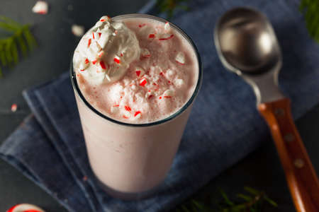 Candy Cane Peppermint Milkshake Ready for Christmasの写真素材
