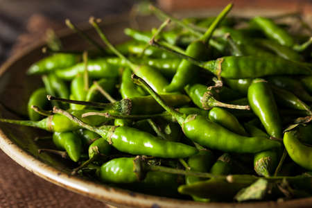 Hot Green Thai Chili Pepper in a Bowl