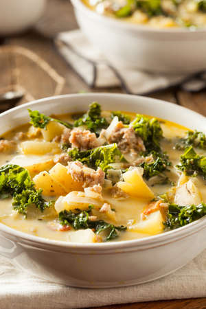 Homemade Warm Creamy Tuscan Soup with Sausage and Kaleの写真素材