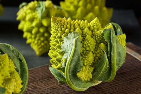 Raw Green Organic Romanesco Ready to Cookの写真素材