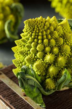 Raw Green Organic Romanesco Ready to Cookの写真素材