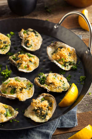 Homemade Creamy Oysters Rockefeller with Cheese and Spinach