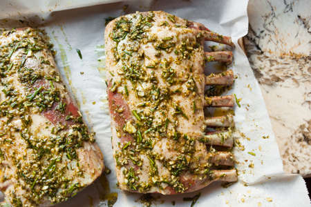 Raw Homemade Herb Roast Lamb with Green Sauce