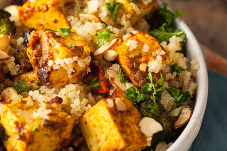 Homemade Quinoa Tofu Bowl with Roasted Veggies and Herbsの写真素材