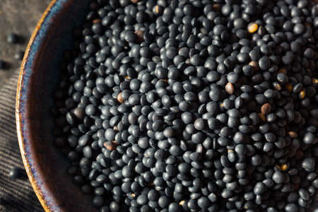 Raw Organic Black Lentils in a Bowlの写真素材