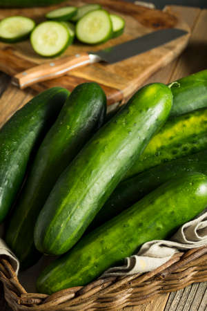 Raw Green Organic Cucumbers Ready for Eatingの写真素材