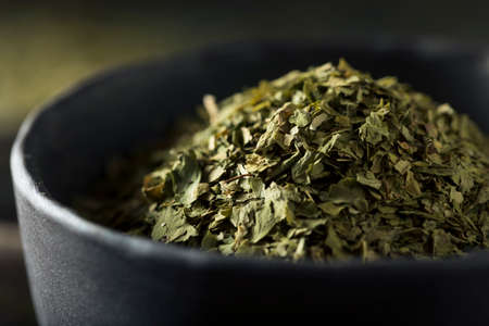 Raw Organic Dry Green Cilantro in a Bowlの写真素材