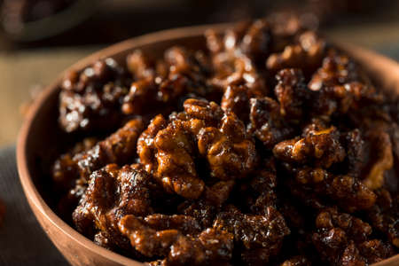 Sweet Homemade Candied Walnuts Ready to Eatの写真素材