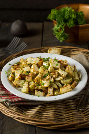 Healthy Homemade Roasted Kohlrabi with Herbs and Spicesの写真素材