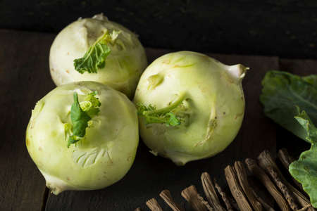 Raw Organic Green Kohlrabi in a Bunchの写真素材