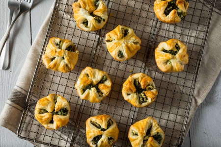 Homemade Spinach Muffin Puff with Feta and Onionの写真素材