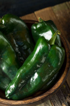 Raw Green Organic Poblano Peppers Ready to Cookの写真素材