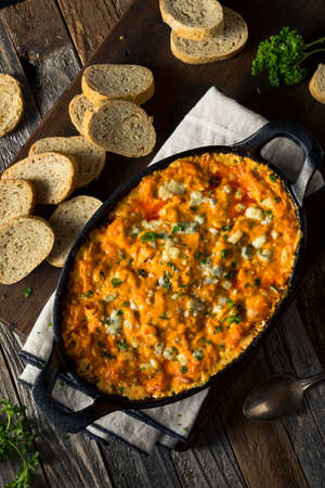 Homemade Buffalo Chicken Dip with Cheese and Crostiniの写真素材