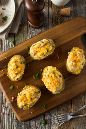 Homemade Twice Baked Potatoes with Bacon and Cheeseの写真素材