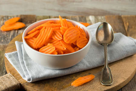 Healthy Organic Cut Carrot Chips Ready to Eatの写真素材