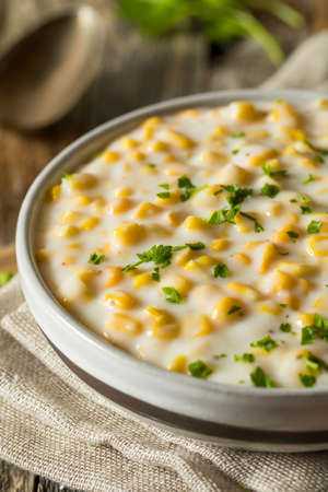 Fresh Homemade Creamed Corn in a Bowlの写真素材