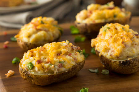 Homemade Twice Baked Potatoes with Bacon and Cheeseの写真素材