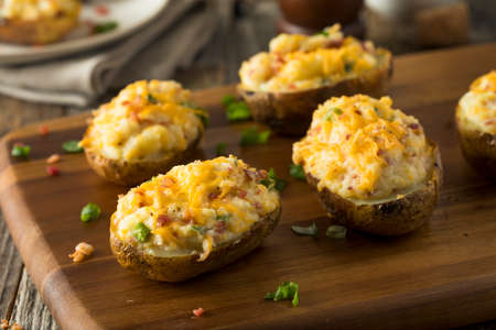 Homemade Twice Baked Potatoes with Bacon and Cheeseの写真素材