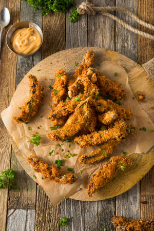 Homemade Breaded Fried Portabella Mushroom Fries with Aioliの写真素材