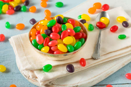 Sweet Gummy Jelly Bean Candy in a Bowl