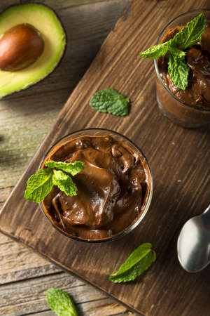 Organic Healthy Homemade Avocado Pudding with Mintの写真素材