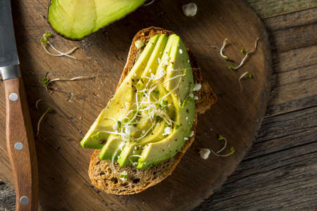 Healthy Homemade Avocado Toast with Cheese and Sprouts