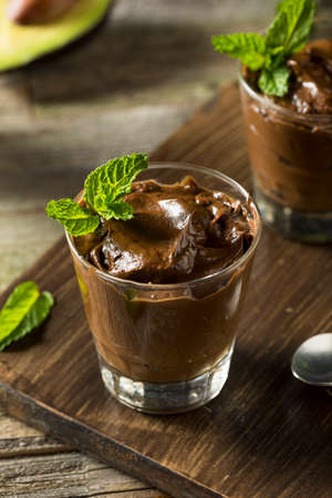 Organic Healthy Homemade Avocado Pudding with Mintの写真素材