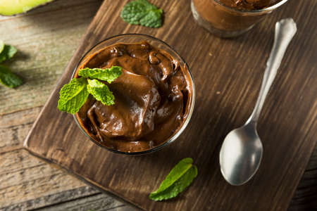 Organic Healthy Homemade Avocado Pudding with Mintの写真素材
