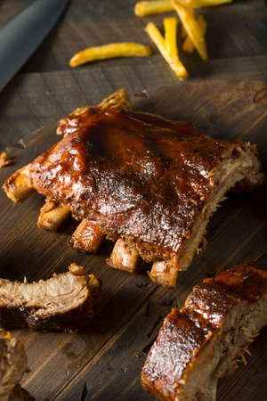 Homemade Saucy Baked Baby Back Ribs Ready to Eatの写真素材