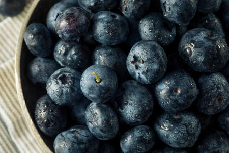 Raw Organic Healthy Blueberries in a Bowlの写真素材