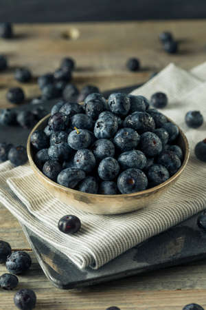 Raw Organic Healthy Blueberries in a Bowlの写真素材