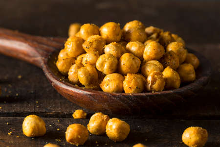 Homemade Spicy Salted Baked Chickpeas in a Bowlの写真素材