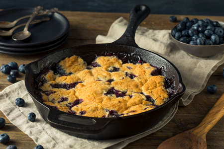 Sweet Homemade Blueberry Cobbler Dessert with Ice Creamの写真素材