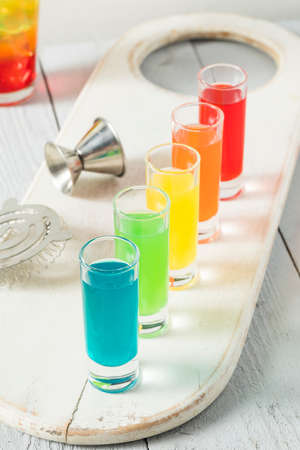 Colorful Alcoholic Rainbow Shots REady to Drinkの写真素材