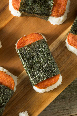 Homemade Healthy Musubi Rice and Meat Sandwich from Hawaiiの写真素材