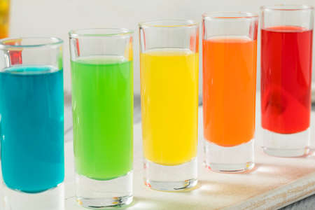 Colorful Alcoholic Rainbow Shots REady to Drinkの写真素材