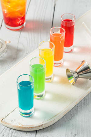 Colorful Alcoholic Rainbow Shots Ready to Drinkの写真素材