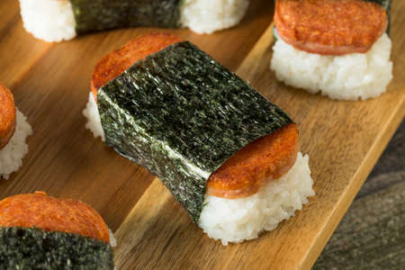Homemade Healthy Musubi Rice and Meat Sandwich from Hawaiiの写真素材
