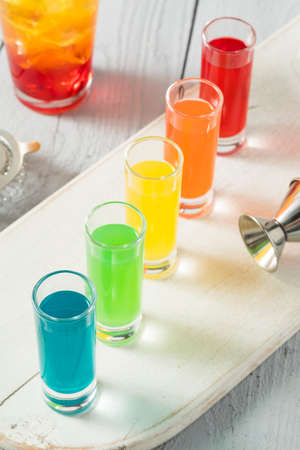 Colorful Alcoholic Rainbow Shots REady to Drinkの写真素材